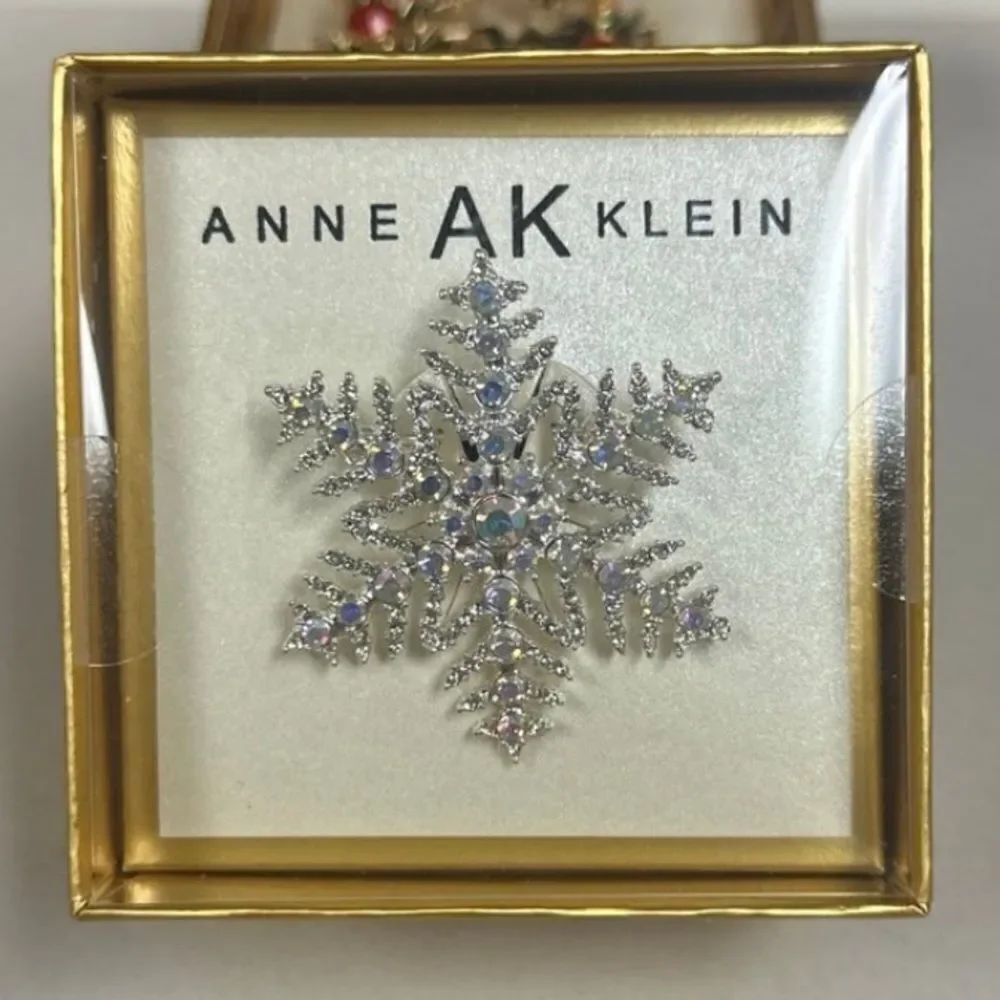 Anne Klein Silver Tone Snowflake Color Mirroring Rhinestone Brooch